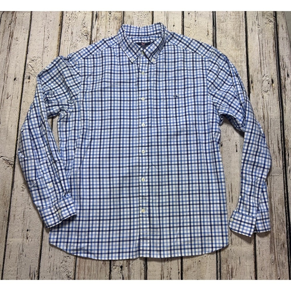 Vineyard‎ Vines Shirt Mens XL Blue Check L/S Stretch Poplin Twill Button Down - Picture 2 of 7